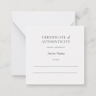 Mini White Certificate of Authenticity for Art  Notitiekaartje