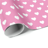Mini White Hearts op roze Cadeaupapier (Rol Hoek)