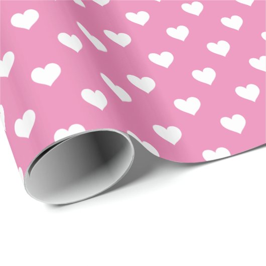 Mini White Hearts op roze Cadeaupapier (Rol Hoek)