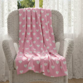Mini White Hearts op roze Fleece Deken