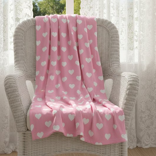Mini White Hearts op roze Fleece Deken