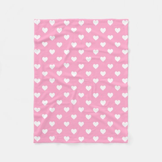 Mini White Hearts op roze Fleece Deken (Voorkant)