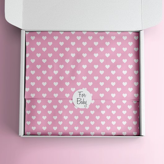 Mini White Hearts op roze patroon Tissuepapier
