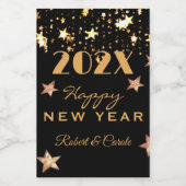 Mini Wijn Zwart & Goud Gelukkig Nieuwjaar (10) Min Wijn Etiket (Enkel label)