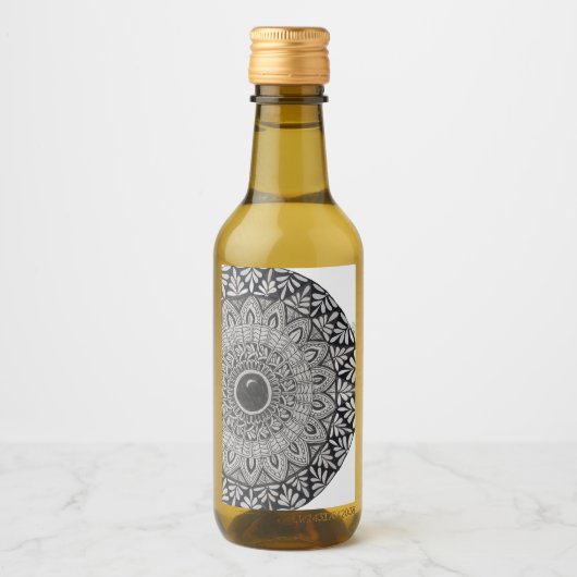 mini wijnfles mandala kunstlabel wijn etiket (Voorkant)