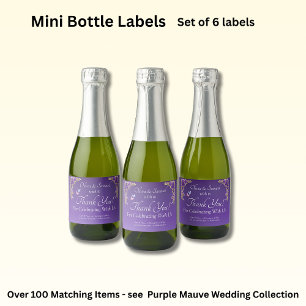 Mini-wijnfleslabels, paarse mauve bloemen wijn sparkling wijnetiket