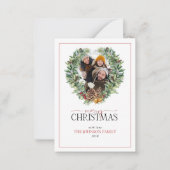 Mini Winter Pijnboomkrans Foto Vrolijk Kerstfeest Notitiekaartje (Voorkant)