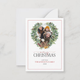 Mini Winter Pijnboomkrans Foto Vrolijk Kerstfeest Notitiekaartje