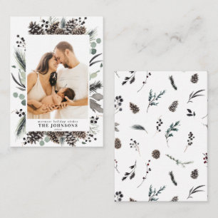 Mini Winter Pine Berry Kerstmis Familie Foto Notitiekaartje