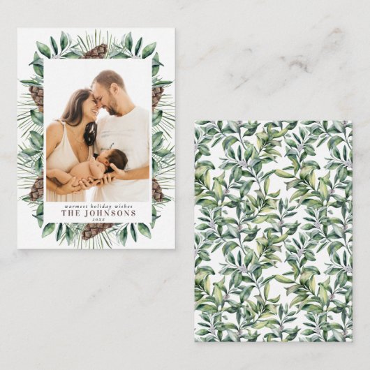 Mini Winter Pine Cone Berry Foto Kerstmis Script Notitiekaartje (Voorkant / Achterkant)