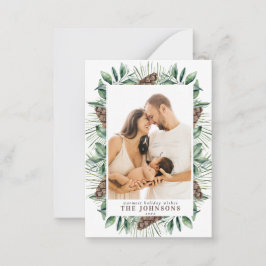 Mini Winter Pine Cone Berry Foto Kerstmis Script Notitiekaartje