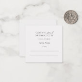 Mini wit Certificaat van Echtheid voor Kunst Notitiekaartje (Voorkant / Achterkant in situ)