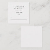 Mini wit Certificaat van Echtheid voor Kunst Notitiekaartje (Voorkant / Achterkant)