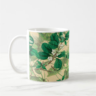 Mini-witte bloemen met bladpatroon koffiemok