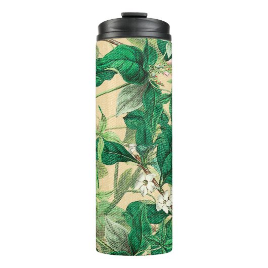 Mini-witte bloemen met bladpatroon thermosbeker (Voorkant)