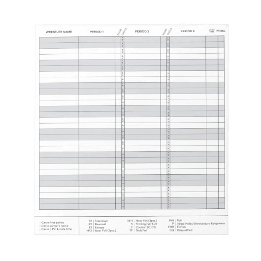 Mini Wrestling Score Pad Notitieblok (Voorkant)