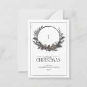 Mini Zwart Monogram Winter Krans Vrolijk Kerstfees Notitiekaartje (Voorkant)