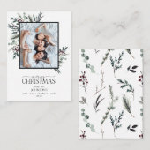 Mini Zwart Winter Botanische Foto Vrolijk Kerstfee Notitiekaartje (Voorkant / Achterkant)