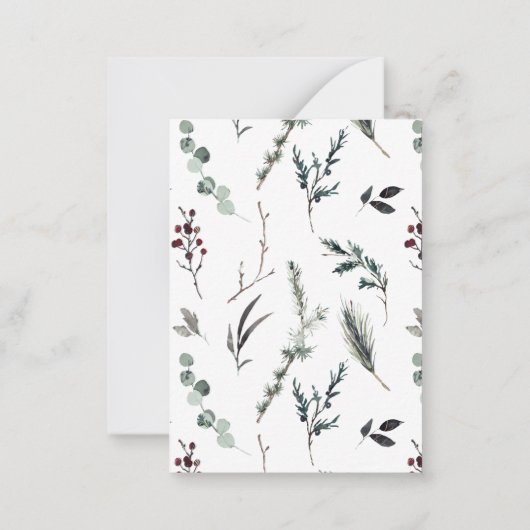 Mini Zwart Winter Botanische Foto Vrolijk Kerstfee Notitiekaartje (Achterkant)