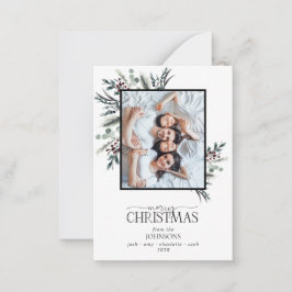 Mini Zwart Winter Botanische Foto Vrolijk Kerstfee Notitiekaartje