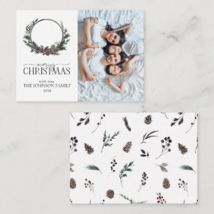 Mini Zwart Winter Krans Vrolijk Kerstfeest Foto Notitiekaartje