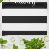 Minialist Black & White Stripes Pattern Name Print Theedoek (Gevouwen)