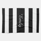 Minialist Black & White Stripes Pattern Name Print Theedoek (Horizontaal)