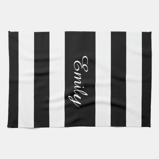 Minialist Black & White Stripes Pattern Name Print Theedoek (Horizontaal)