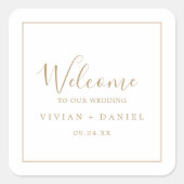 Minialistisch Gold Wedding Welkom Vierkante Sticker (Voorkant)
