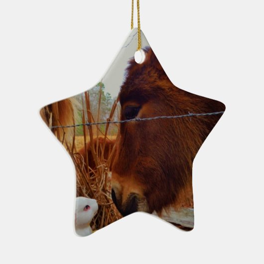 Miniature Brown horse & Easter Bunny Keramisch Ornament (Rechts)