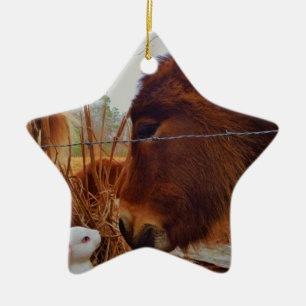 Miniature Brown horse & Easter Bunny Keramisch Ornament