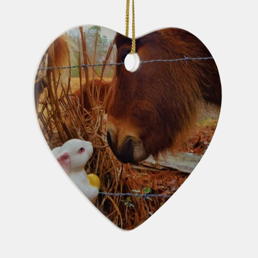 Miniature Brown horse & Easter Bunny Keramisch Ornament (Rechts)
