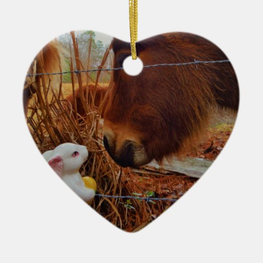 Miniature Brown horse & Easter Bunny Keramisch Ornament (Voorkant)