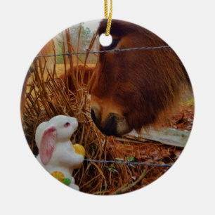 Miniature Brown horse & Easter Bunny Keramisch Ornament