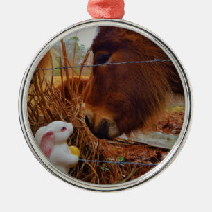 Miniature Brown horse & Easter Bunny Metalen Ornament