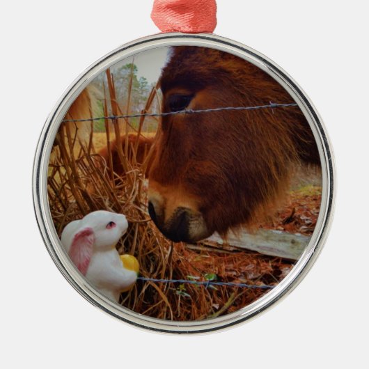 Miniature Brown horse & Easter Bunny Metalen Ornament (Voorkant)