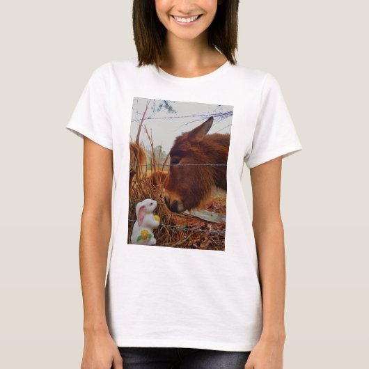 Miniature Brown horse & Easter Bunny T-shirt (Voorkant)