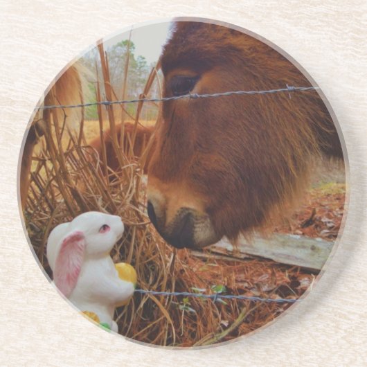 Miniature Brown horse & Easter Bunny Zandsteen Onderzetter (Voorkant)
