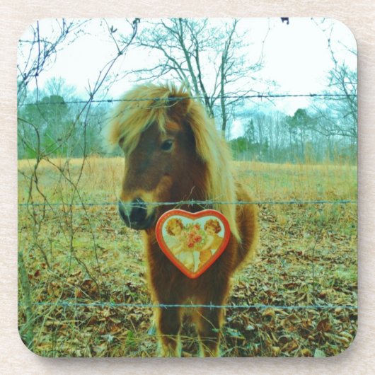 Miniature Brown horse Valentijn Heart Bier Onderzetter (Voorkant)