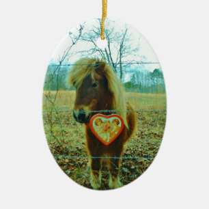 Miniature Brown horse Valentijn Heart Keramisch Ornament
