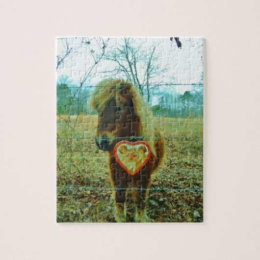 Miniature Brown horse Valentijn Heart Legpuzzel (Verticaal)
