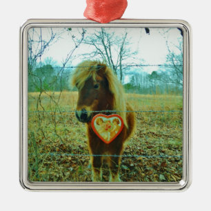 Miniature Brown horse Valentijn Heart Metalen Ornament