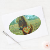 Miniature Brown horse Valentijn Heart Ovale Sticker (Envelop)