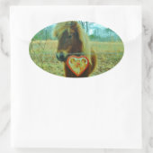 Miniature Brown horse Valentijn Heart Ovale Sticker (Tas)