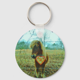 Miniature Brown horse Valentijn Heart Sleutelhanger