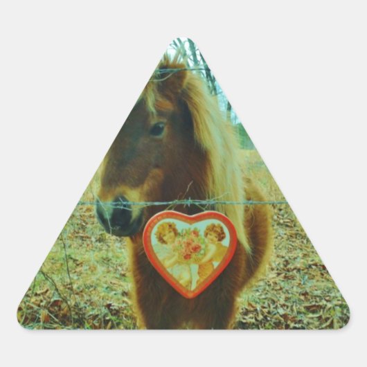 Miniature Brown horse Valentijn Heart Sticker (Voorkant)