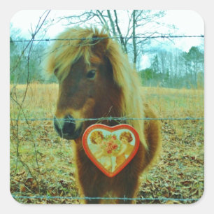 Miniature Brown horse Valentijn Heart Vierkante Sticker