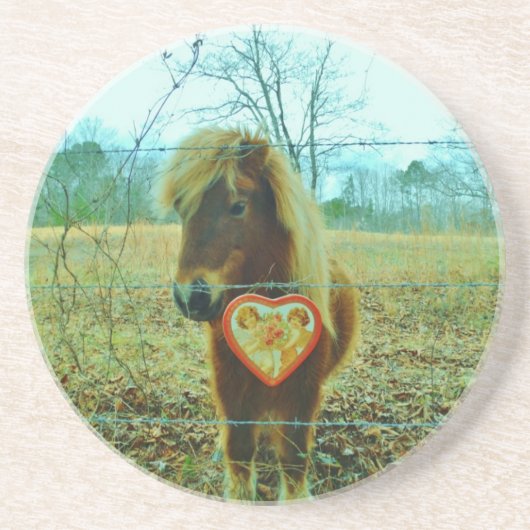 Miniature Brown horse Valentijn Heart Zandsteen Onderzetter (Voorkant)