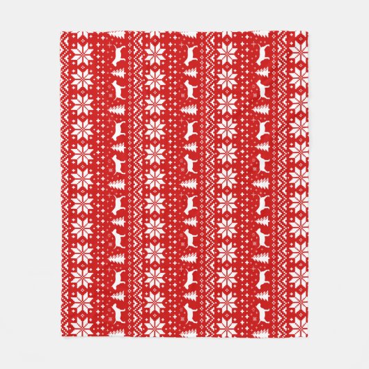 Miniature Bull Terrier Dog Silhouettes Kerstmis Fleece Deken (Voorkant)