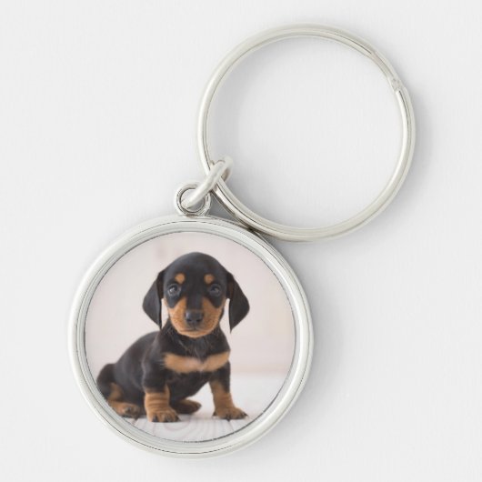Miniature Dachshund Sitting Sleutelhanger (Voorkant)